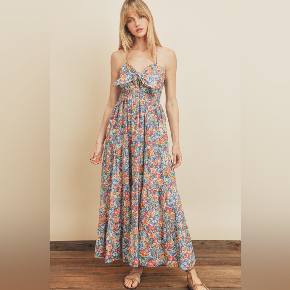 Floral Tie Front Maxi Dress